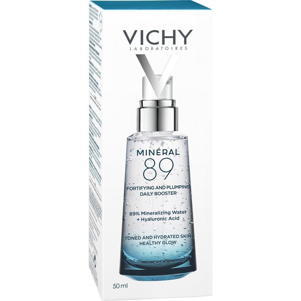 Sprühflasche von Vichy mit der Aufschrift "Minéral 89" auf der Verpackung.