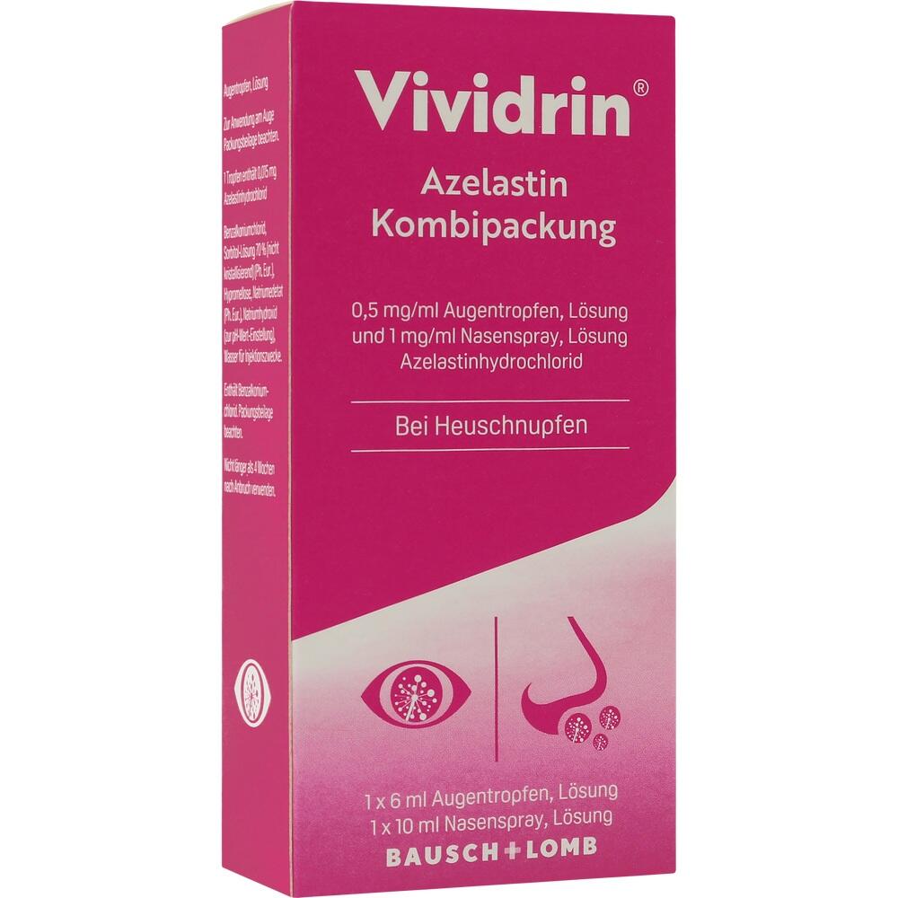 Rosa Schachtel von Vividrin für Augen- und Nasensymptome bei Heuschnupfen.